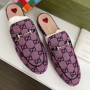 Gucci Princetown New Canvas GG Malaga Mules Slides Magenta 36.5